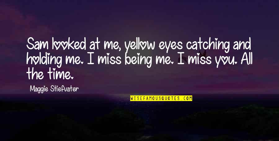 I Miss You You Miss Me Quotes By Maggie Stiefvater: Sam looked at me, yellow eyes catching and I Miss You You Miss Me Quotes By Maggie Stiefvater: Sam looked at me, yellow eyes catching and