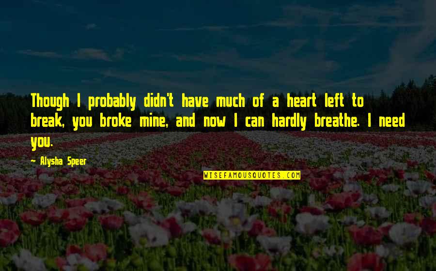 I Need Break Up Quotes By Alysha Speer: Though I probably didn't have much of a