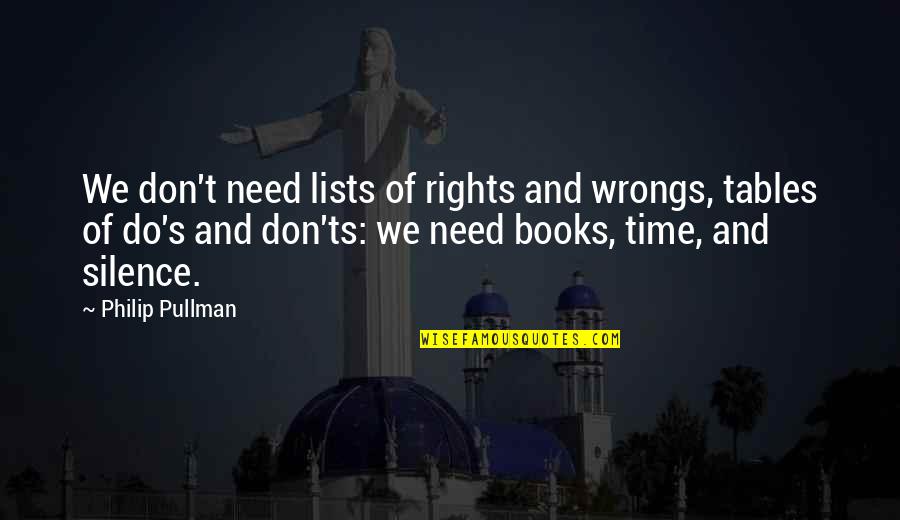 I Need More Time With You Quotes By Philip Pullman: We don't need lists of rights and wrongs,