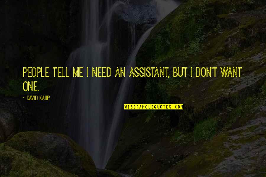 I Need You But You Don't Need Me Quotes By David Karp: People tell me I need an assistant, but