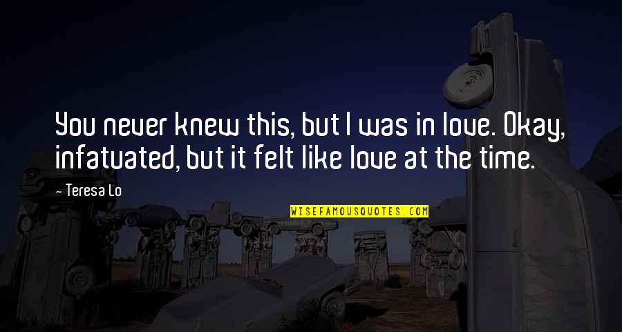 I Never Knew Love Like This Quotes By Teresa Lo: You never knew this, but I was in