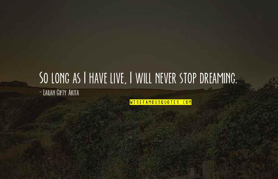 I Never Stop Quotes By Lailah Gifty Akita: So long as I have live, I will