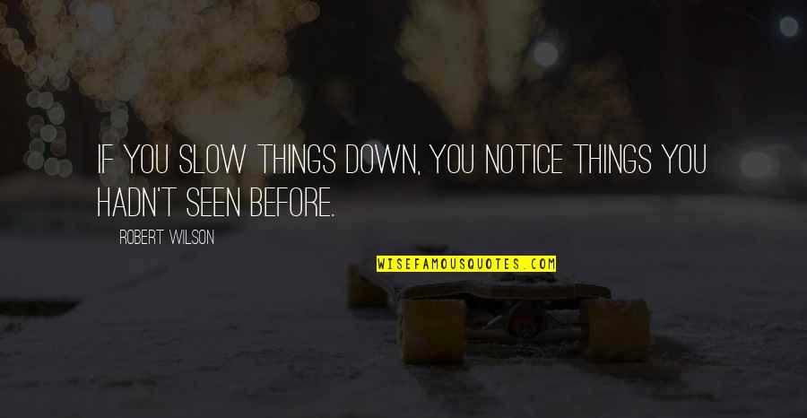 I Notice Things Quotes By Robert Wilson: If you slow things down, you notice things