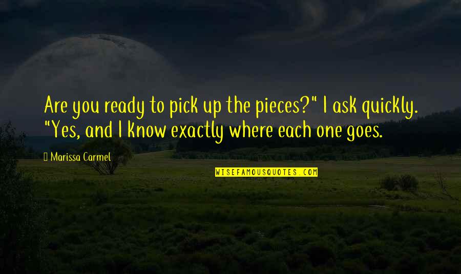 I Pick You Quotes By Marissa Carmel: Are you ready to pick up the pieces?"