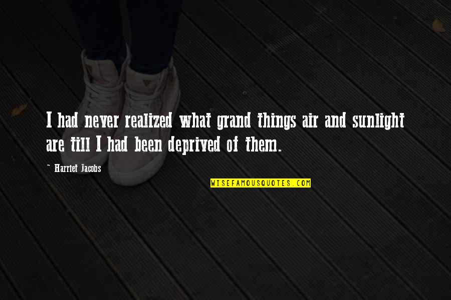 I Realized Quotes By Harriet Jacobs: I had never realized what grand things air