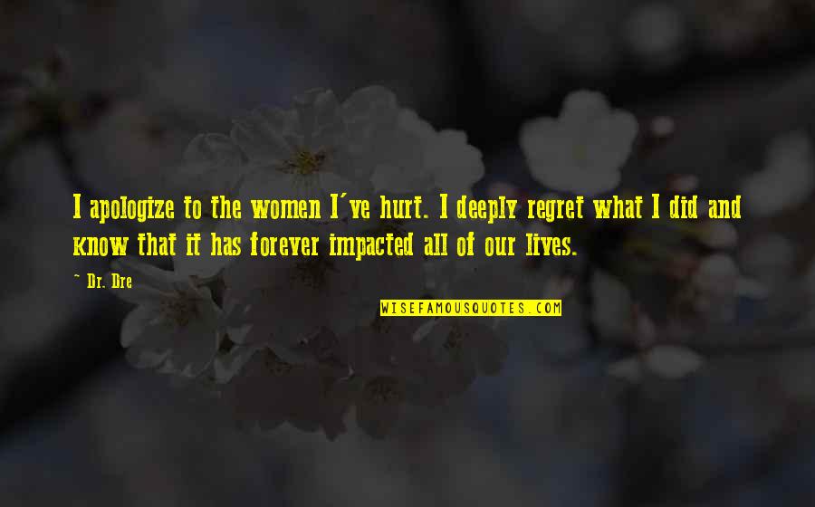 I Regret It Quotes By Dr. Dre: I apologize to the women I've hurt. I I Regret It Quotes By Dr. Dre: I apologize to the women I've hurt. I