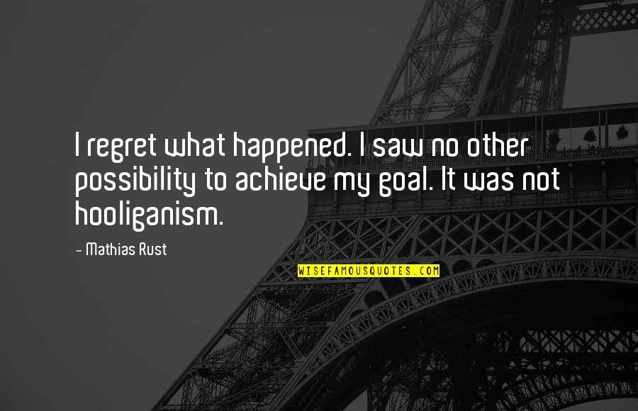 I Regret Quotes By Mathias Rust: I regret what happened. I saw no other