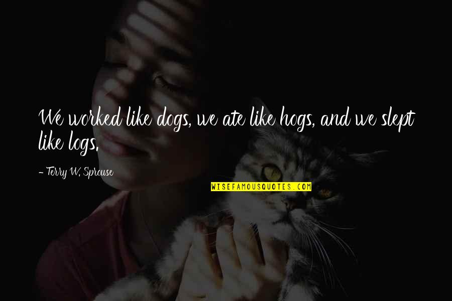 I Slept Like A Quotes By Terry W. Sprouse: We worked like dogs, we ate like hogs,