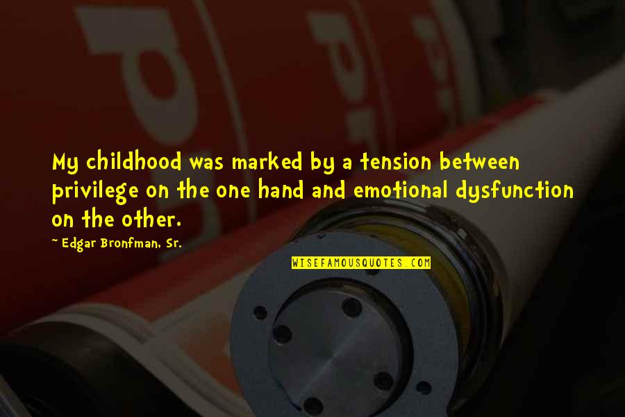 I Sognatori Quotes By Edgar Bronfman, Sr.: My childhood was marked by a tension between I Sognatori Quotes By Edgar Bronfman, Sr.: My childhood was marked by a tension between