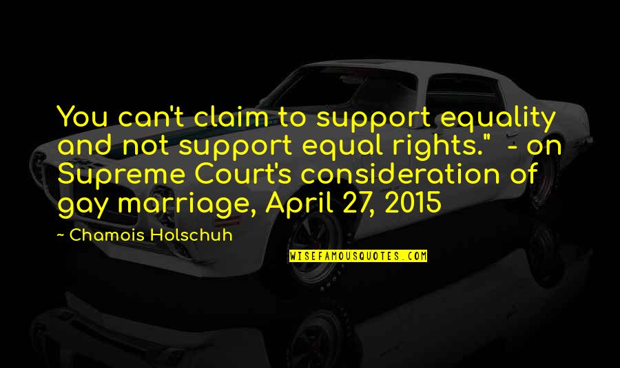 I Support Gay Quotes By Chamois Holschuh: You can't claim to support equality and not