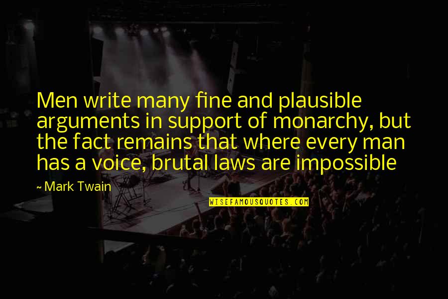 I Support My Man Quotes By Mark Twain: Men write many fine and plausible arguments in