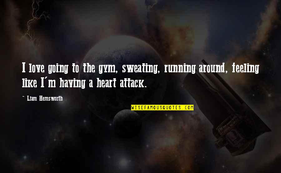 I Sweating Like A Quotes By Liam Hemsworth: I love going to the gym, sweating, running