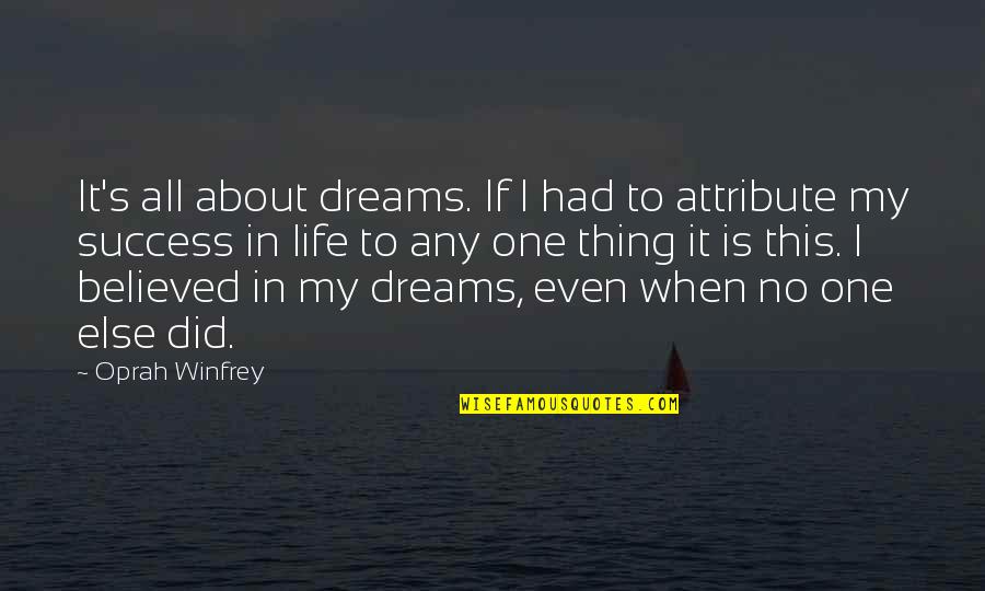 I Too Had A Dream Quotes By Oprah Winfrey: It's all about dreams. If I had to
