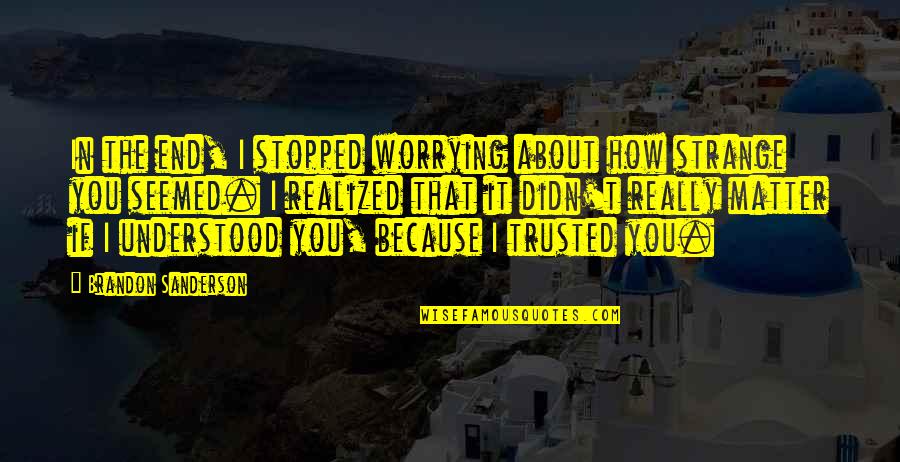 I Trusted You Quotes By Brandon Sanderson: In the end, I stopped worrying about how