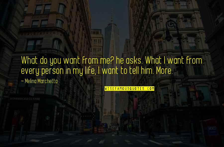 I Want Him To Want Me Quotes By Melina Marchetta: What do you want from me? he asks.