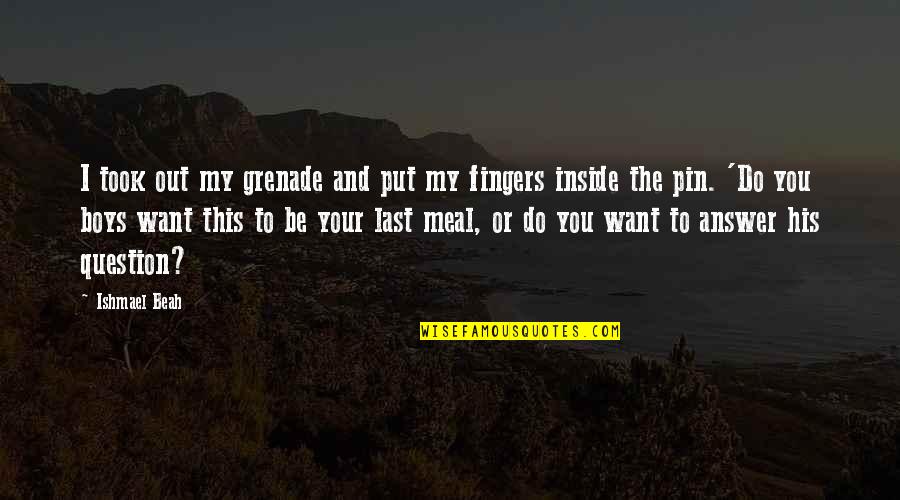 I Want To Be Inside You Quotes By Ishmael Beah: I took out my grenade and put my I Want To Be Inside You Quotes By Ishmael Beah: I took out my grenade and put my