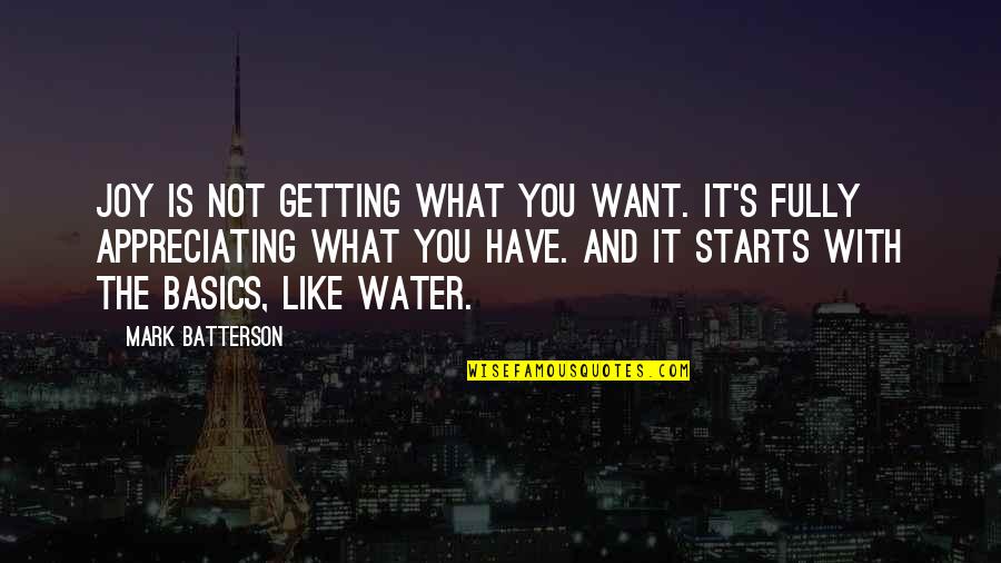I Want To Be Like Water Quotes By Mark Batterson: Joy is not getting what you want. It's