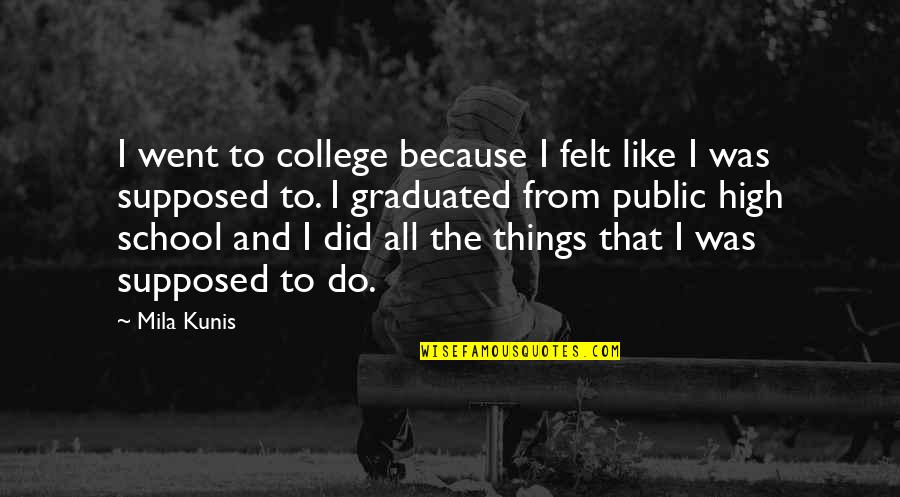 I Went To High School Quotes By Mila Kunis: I went to college because I felt like I Went To High School Quotes By Mila Kunis: I went to college because I felt like