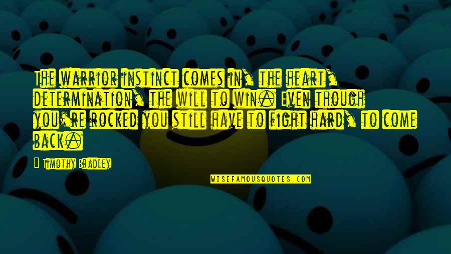 I Will Fight Back Quotes By Timothy Bradley: The warrior instinct comes in, the heart, determination, I Will Fight Back Quotes By Timothy Bradley: The warrior instinct comes in, the heart, determination,