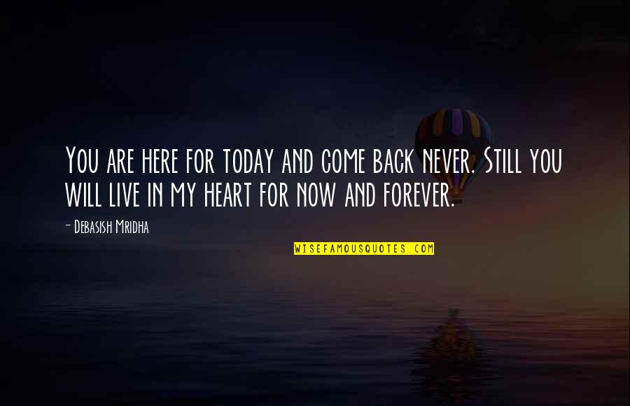 I Will Never Come Back Quotes By Debasish Mridha: You are here for today and come back I Will Never Come Back Quotes By Debasish Mridha: You are here for today and come back