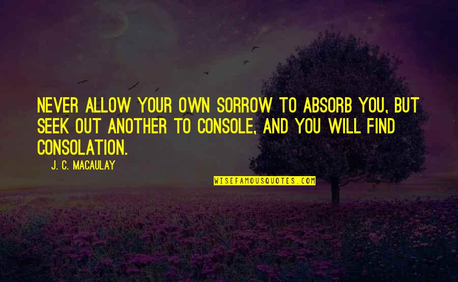 I Will Never Find Another You Quotes By J. C. Macaulay: Never allow your own sorrow to absorb you,