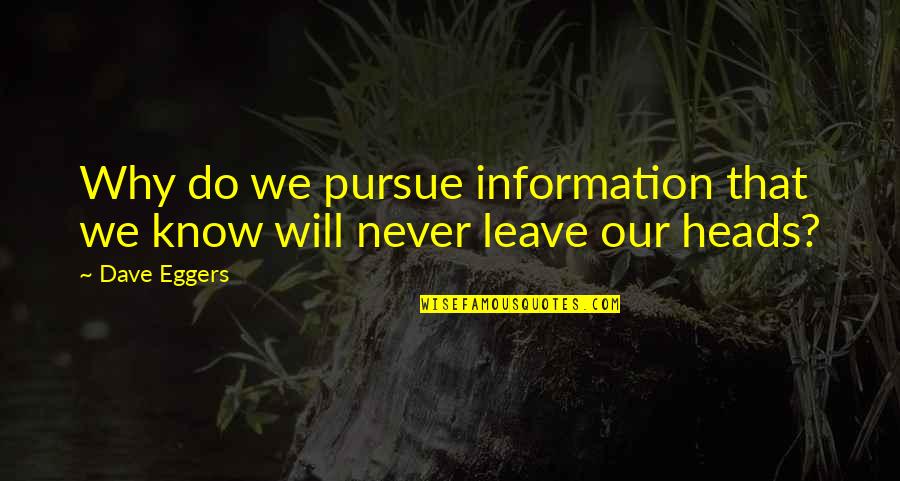 I Will Not Leave You Quotes By Dave Eggers: Why do we pursue information that we know