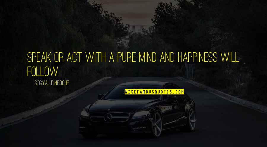 I Will Speak My Mind Quotes By Sogyal Rinpoche: Speak or act with a pure mind and I Will Speak My Mind Quotes By Sogyal Rinpoche: Speak or act with a pure mind and
