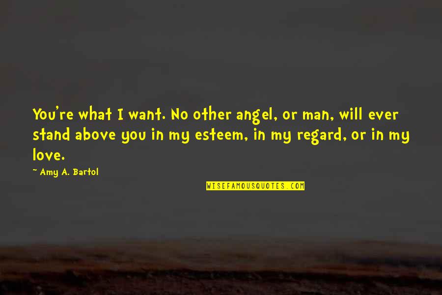 I Will Stand Quotes By Amy A. Bartol: You're what I want. No other angel, or
