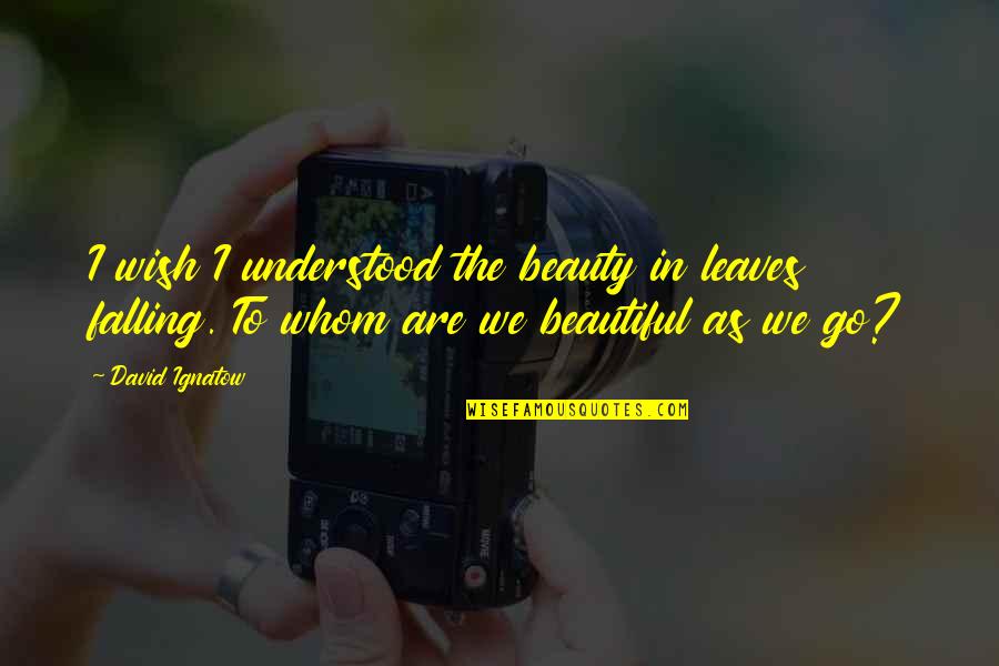 I Wish To Be Beautiful Quotes By David Ignatow: I wish I understood the beauty in leaves