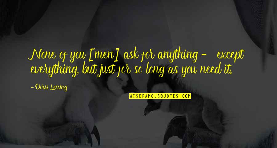 I Woke Up One Morning Quotes By Doris Lessing: None of you [men] ask for anything -