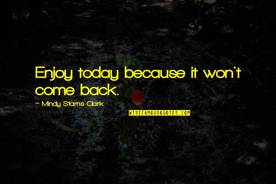 I Won't Come Back To You Quotes By Mindy Starns Clark: Enjoy today because it won't come back. I Won't Come Back To You Quotes By Mindy Starns Clark: Enjoy today because it won't come back.