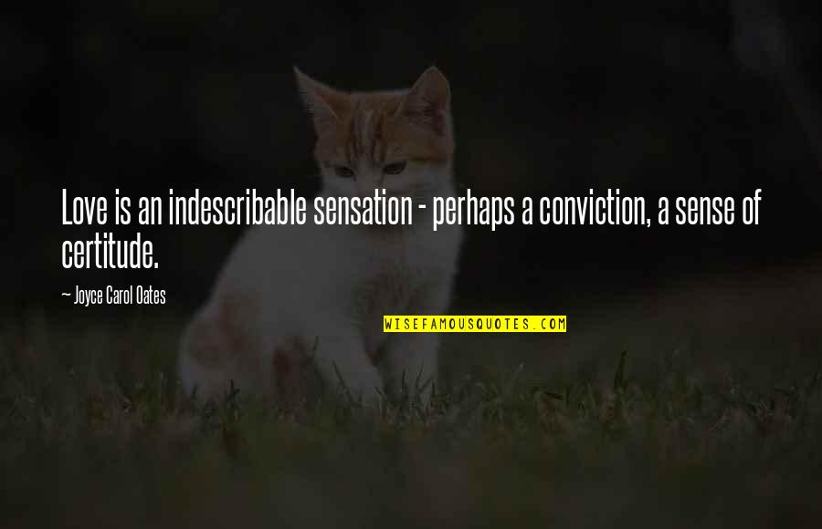 I Won't Settle For Anything Less Quotes By Joyce Carol Oates: Love is an indescribable sensation - perhaps a