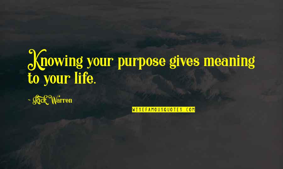 Iadeluca Quotes By Rick Warren: Knowing your purpose gives meaning to your life.