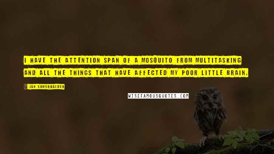 Ian Somerhalder quotes: I have the attention span of a mosquito from multitasking and all the things that have affected my poor little brain.