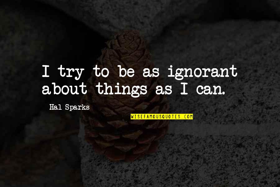 Ibang Salita Quotes By Hal Sparks: I try to be as ignorant about things Ibang Salita Quotes By Hal Sparks: I try to be as ignorant about things