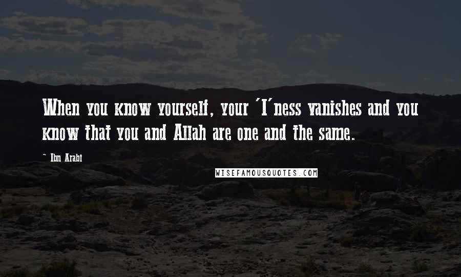 Ibn Arabi quotes: When you know yourself, your 'I'ness vanishes and you know that you and Allah are one and the same.