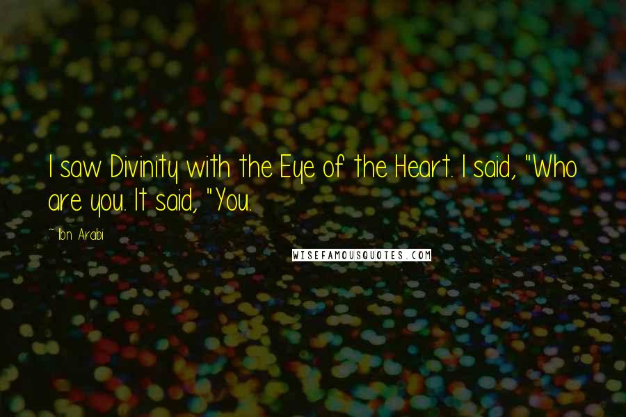 Ibn Arabi quotes: I saw Divinity with the Eye of the Heart. I said, "Who are you. It said, "You.