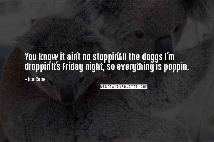 Ice Cube quotes: You know it ain't no stoppin'All the doggs I'm droppin'It's Friday night, so everything is poppin.
