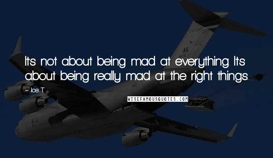 Ice-T quotes: It's not about being mad at everything. It's about being really mad at the right things.