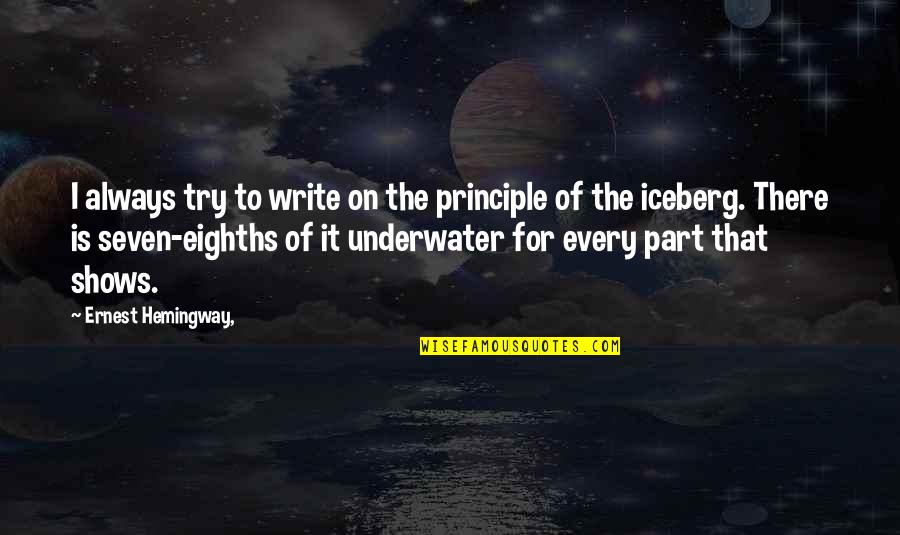 Iceberg Quotes By Ernest Hemingway,: I always try to write on the principle