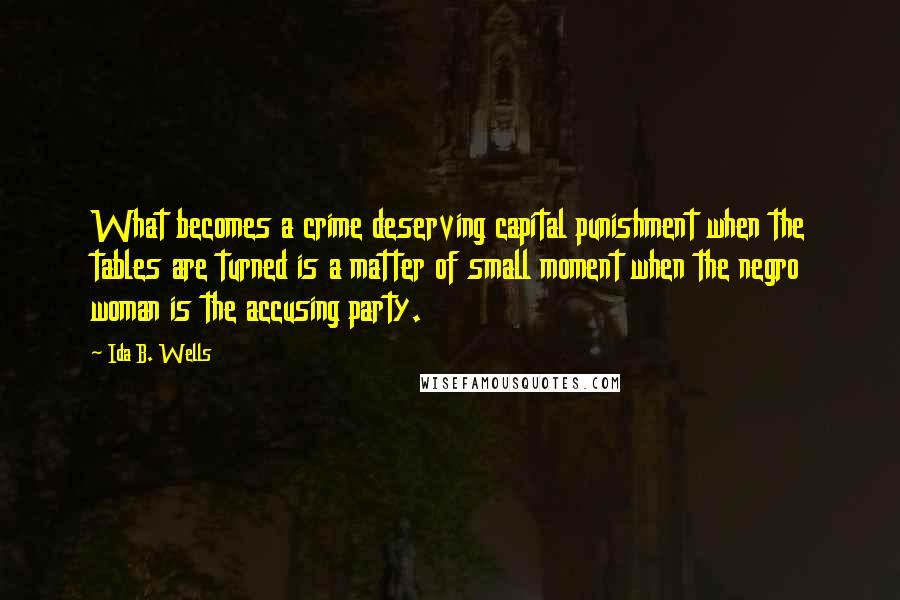 Ida B. Wells quotes: What becomes a crime deserving capital punishment when the tables are turned is a matter of small moment when the negro woman is the accusing party.