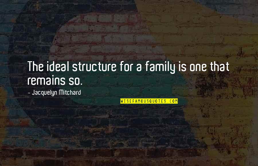 Ideals Quotes By Jacquelyn Mitchard: The ideal structure for a family is one