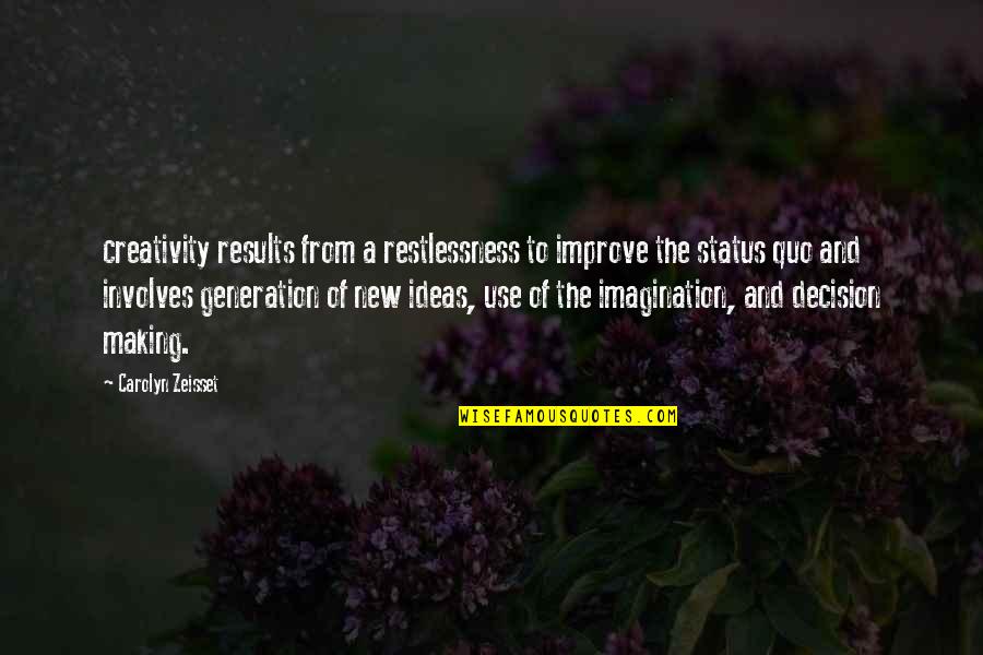 Ideas And Creativity Quotes By Carolyn Zeisset: creativity results from a restlessness to improve the