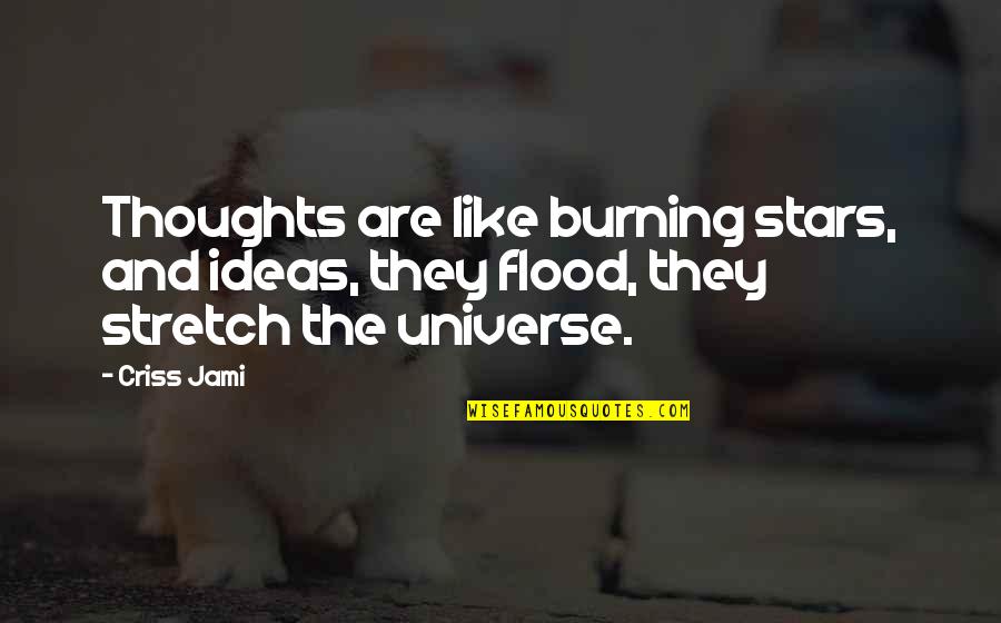 Ideas And Creativity Quotes By Criss Jami: Thoughts are like burning stars, and ideas, they