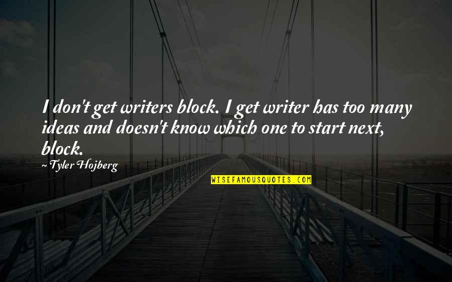 Ideas And Creativity Quotes By Tyler Hojberg: I don't get writers block. I get writer