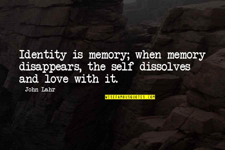Identity And Love Quotes By John Lahr: Identity is memory; when memory disappears, the self