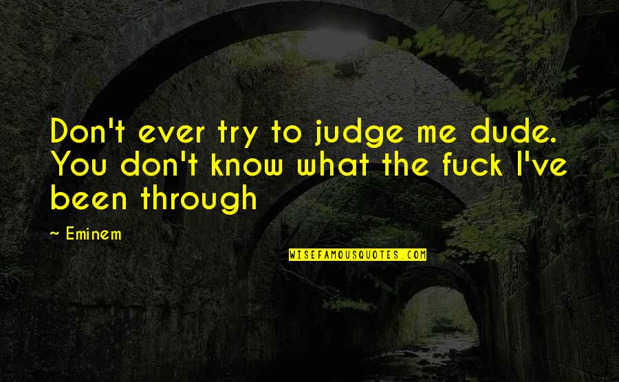 Idishe Quotes By Eminem: Don't ever try to judge me dude. You