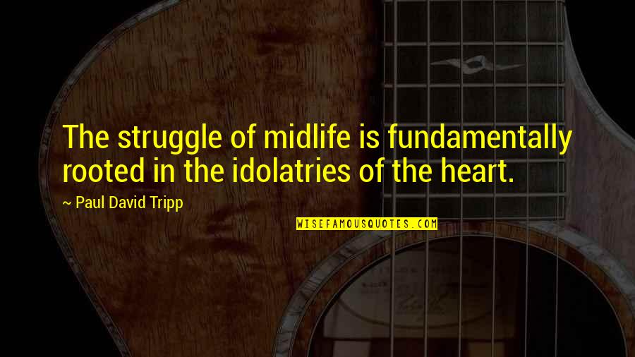 Idolatries Quotes By Paul David Tripp: The struggle of midlife is fundamentally rooted in