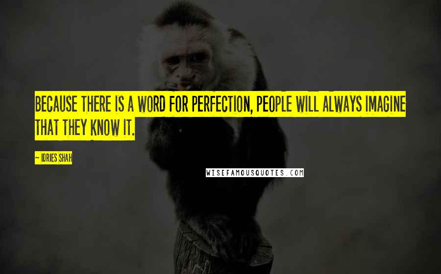 Idries Shah quotes: Because there is a word for perfection, people will always imagine that they know it.