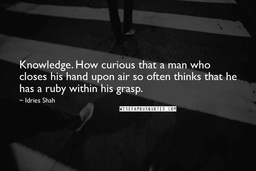 Idries Shah quotes: Knowledge. How curious that a man who closes his hand upon air so often thinks that he has a ruby within his grasp.